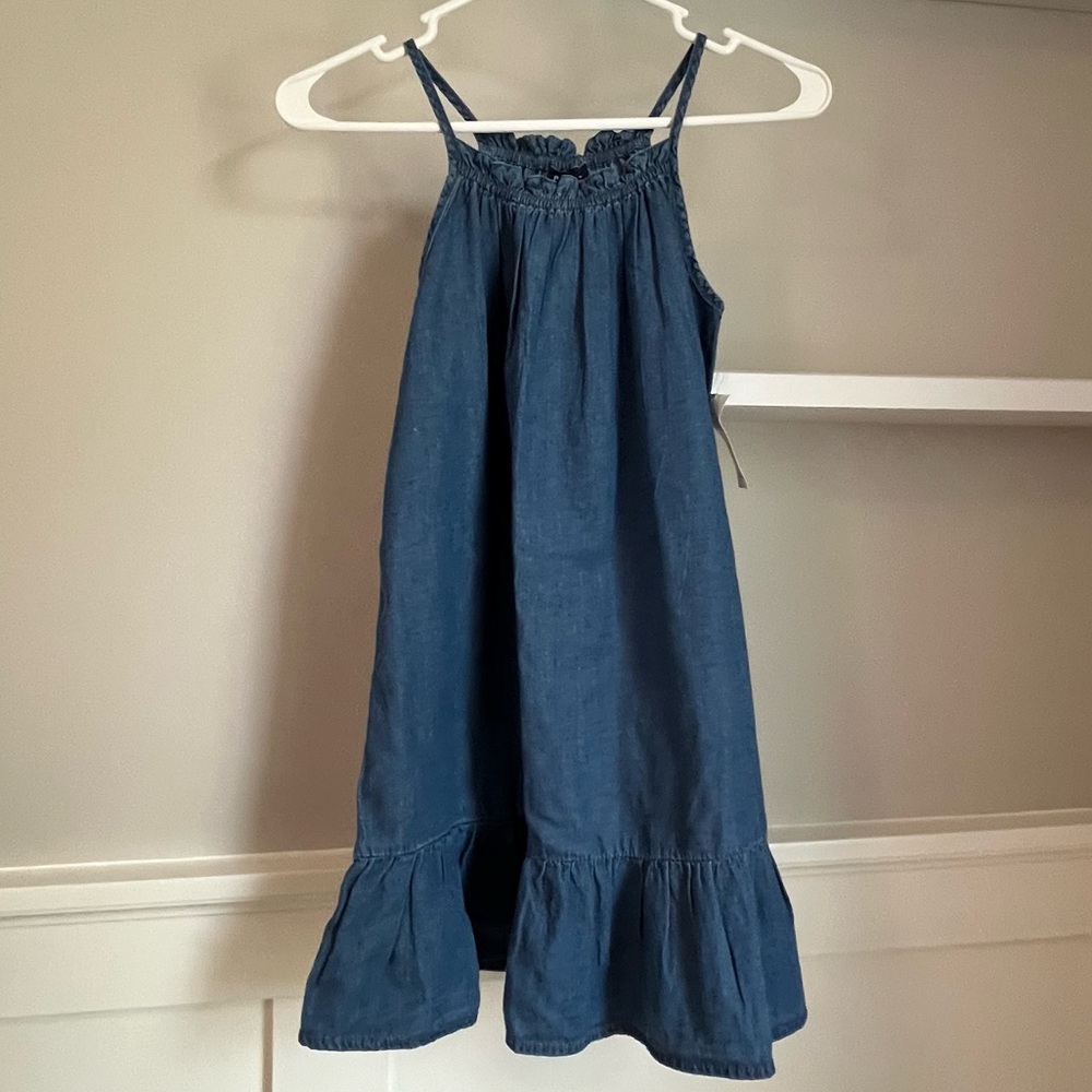 SALE! NWT Gap Factory Girls Denim Sleeveless Dress w/Ruffle Bottom. M (8-9).